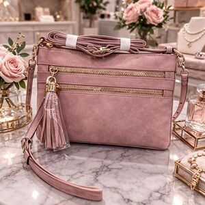 Soft Pink Crossbody Bag with Tassel